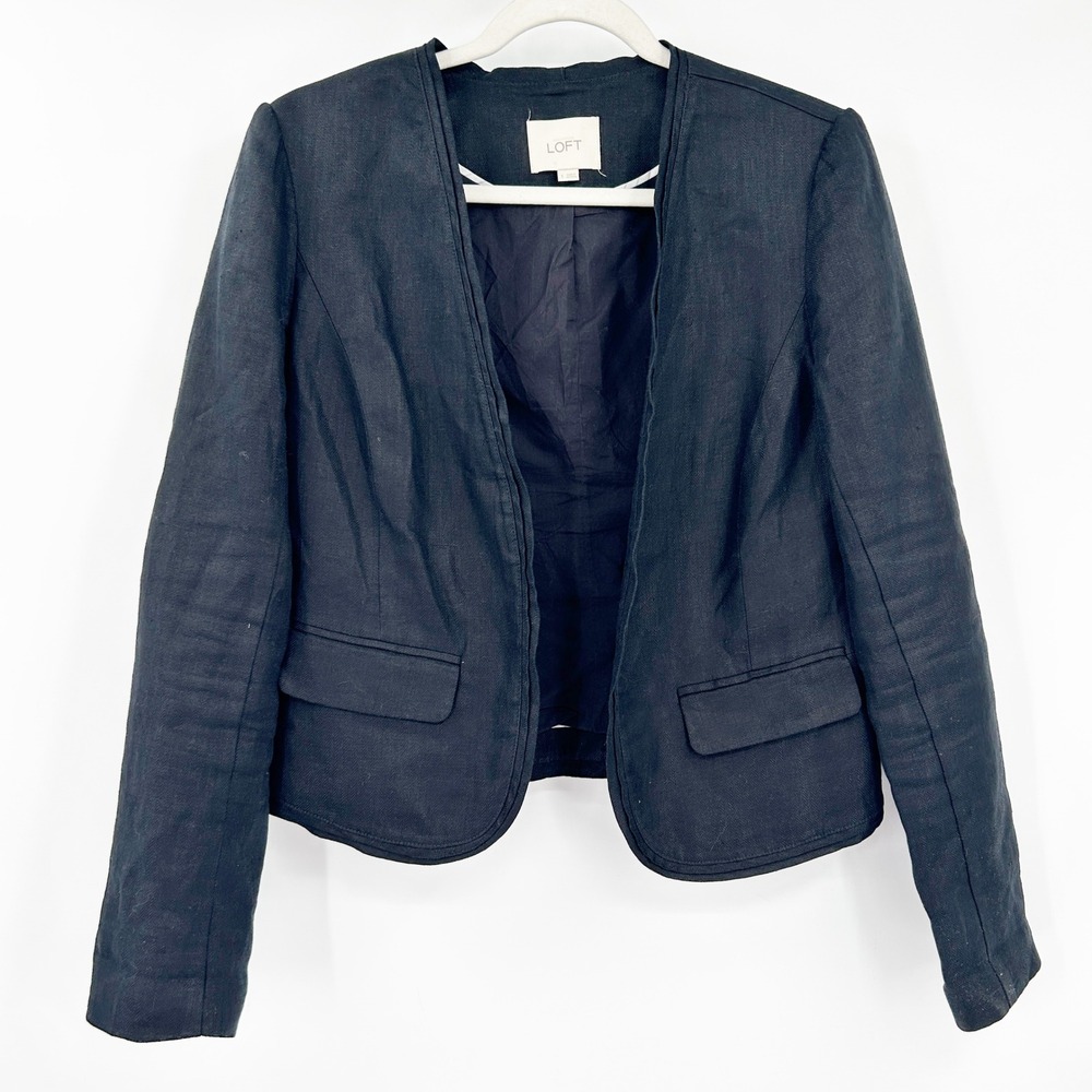 LOFT Womens Black Blazer 100% Linen Office Workwear Summer Career Jacket Size S